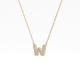 0.084 TCW Round Lab Grown Diamond W Initial Pendant Necklace
