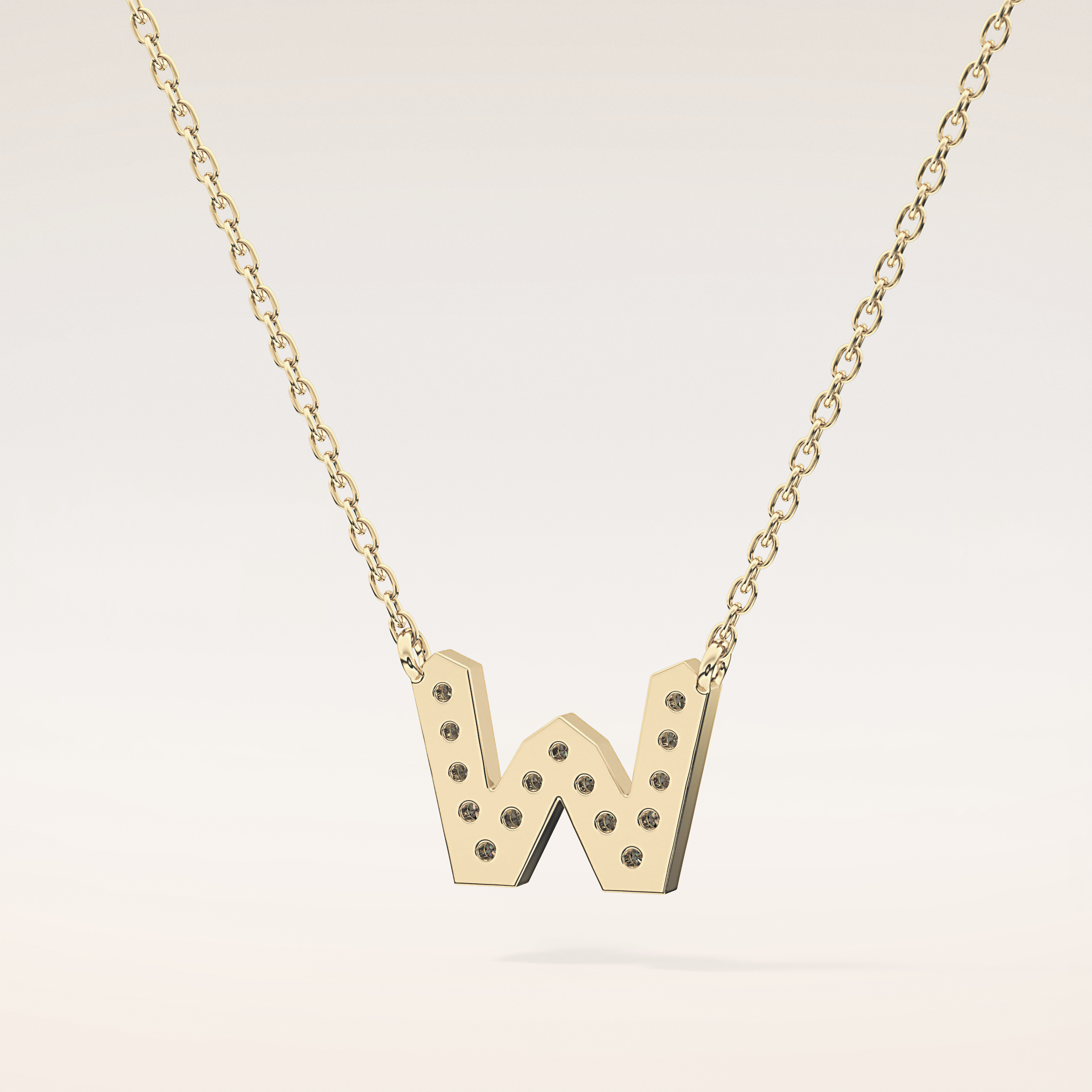 0.084 TCW Round Cut Moissanite W Initial Pendant Necklace