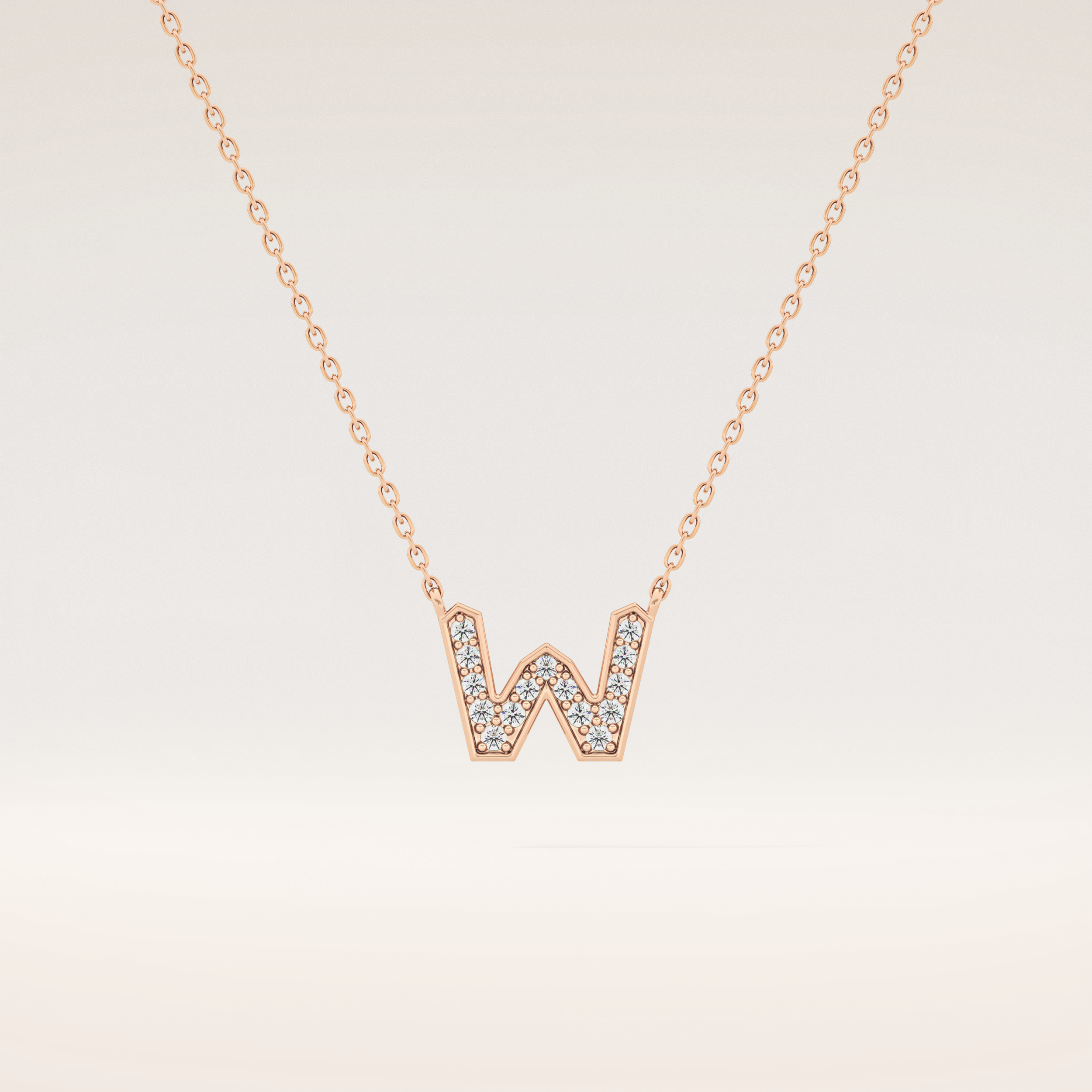 0.084 TCW Round Cut Moissanite W Initial Pendant Necklace