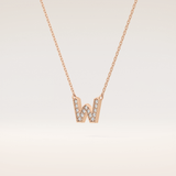 0.084 TCW Round Cut Moissanite W Initial Pendant Necklace