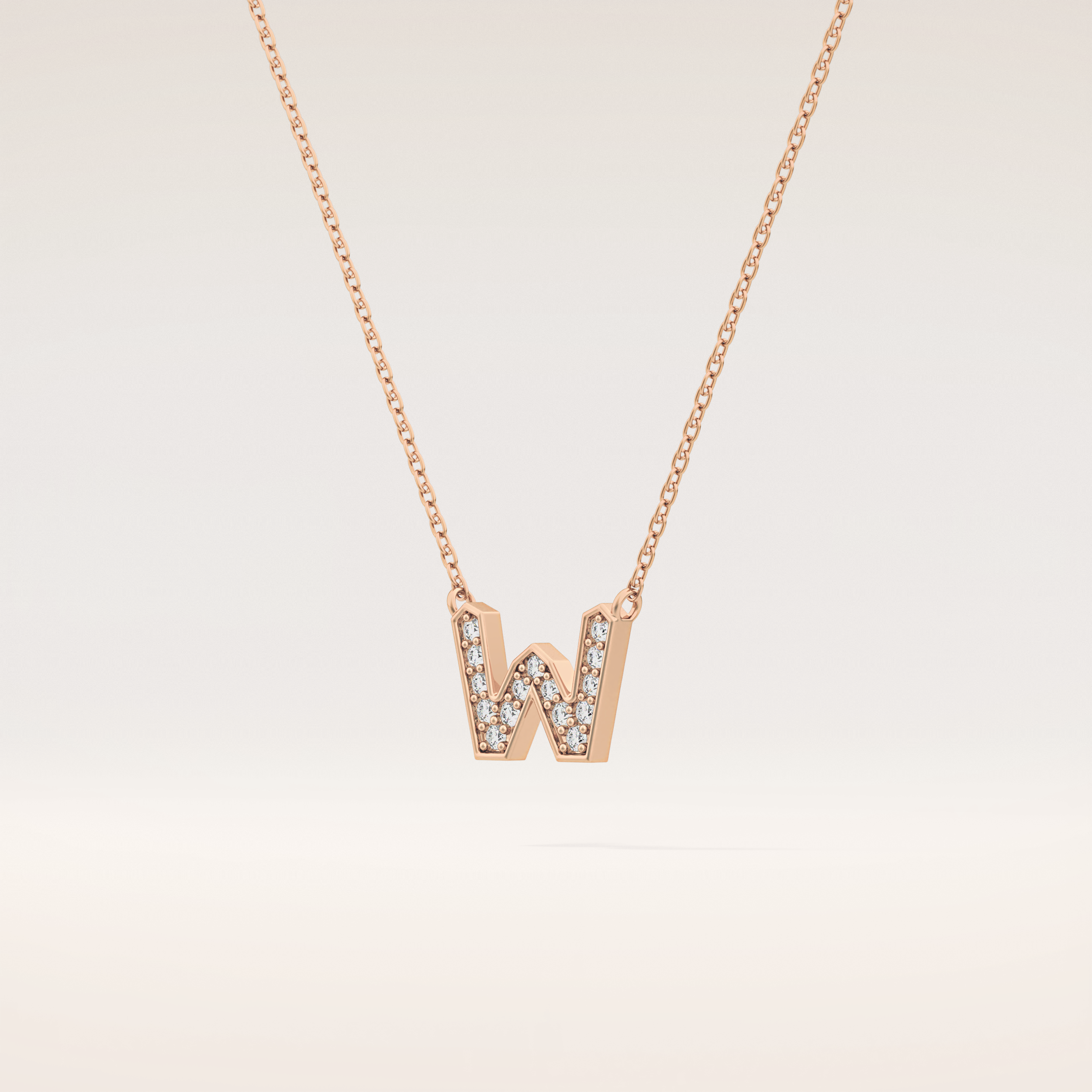 0.084 TCW Round Cut Moissanite W Initial Pendant Necklace