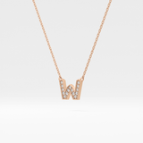 0.084 TCW Round Lab Grown Diamond W Initial Pendant Necklace