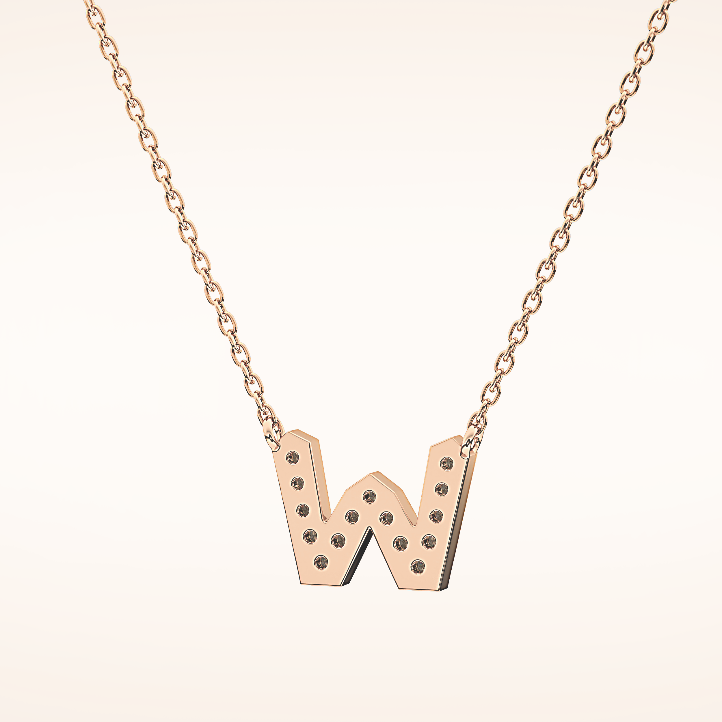 0.084 TCW Round Cut Moissanite W Initial Pendant Necklace