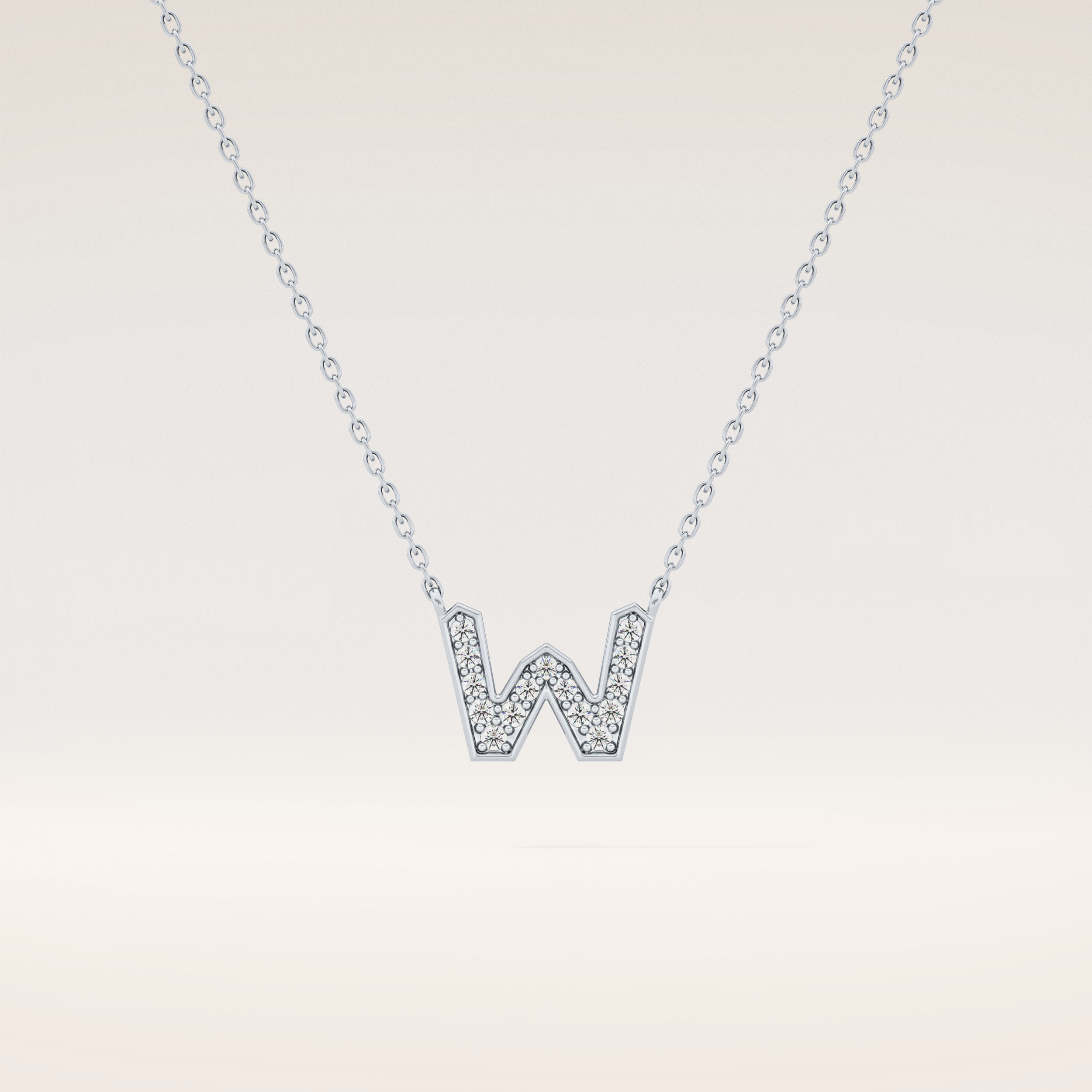 0.084 TCW Round Cut Moissanite W Initial Pendant Necklace
