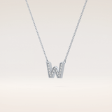 0.084 TCW Round Cut Moissanite W Initial Pendant Necklace