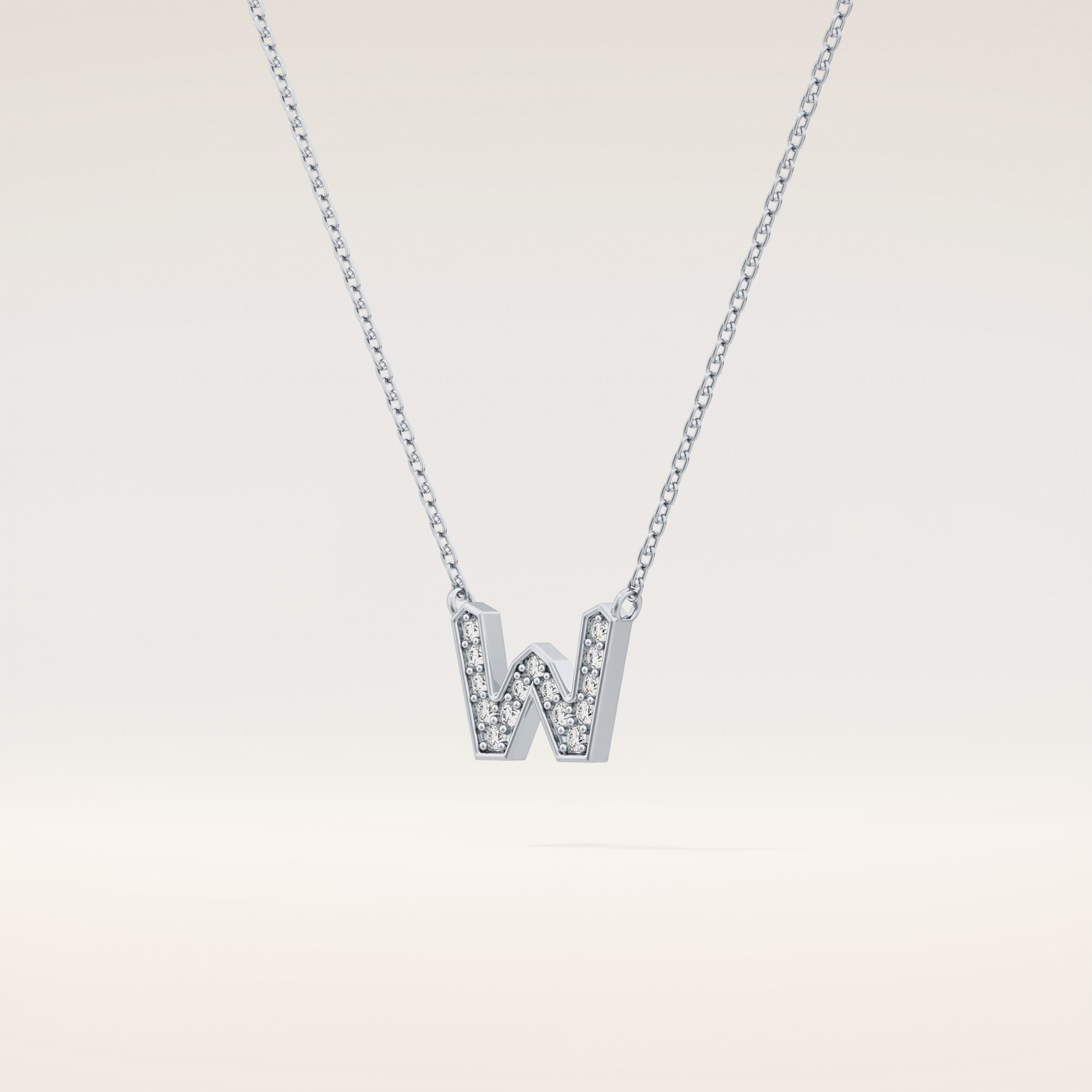 0.084 TCW Round Cut Moissanite W Initial Pendant Necklace
