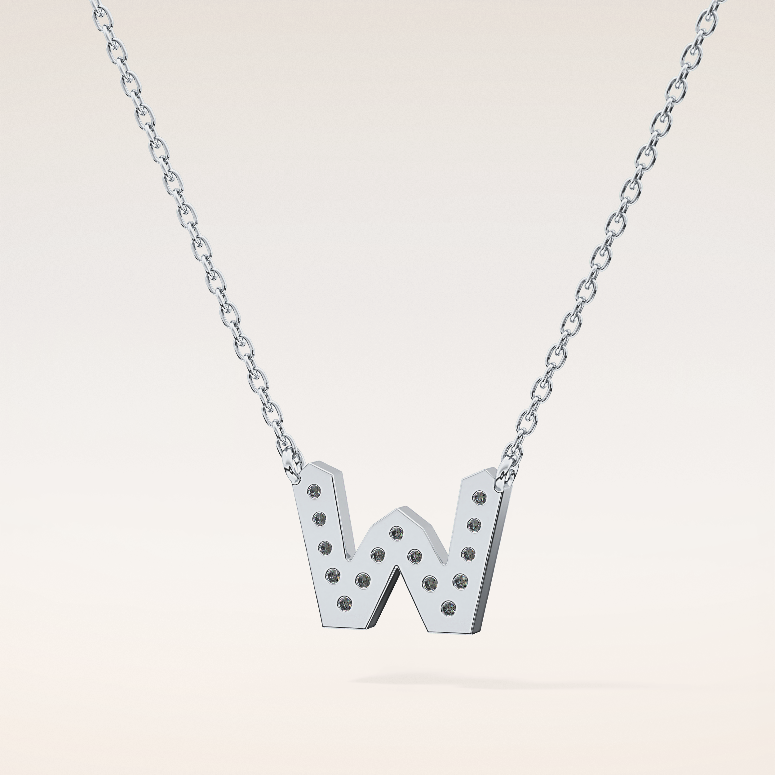0.084 TCW Round Cut Moissanite W Initial Pendant Necklace