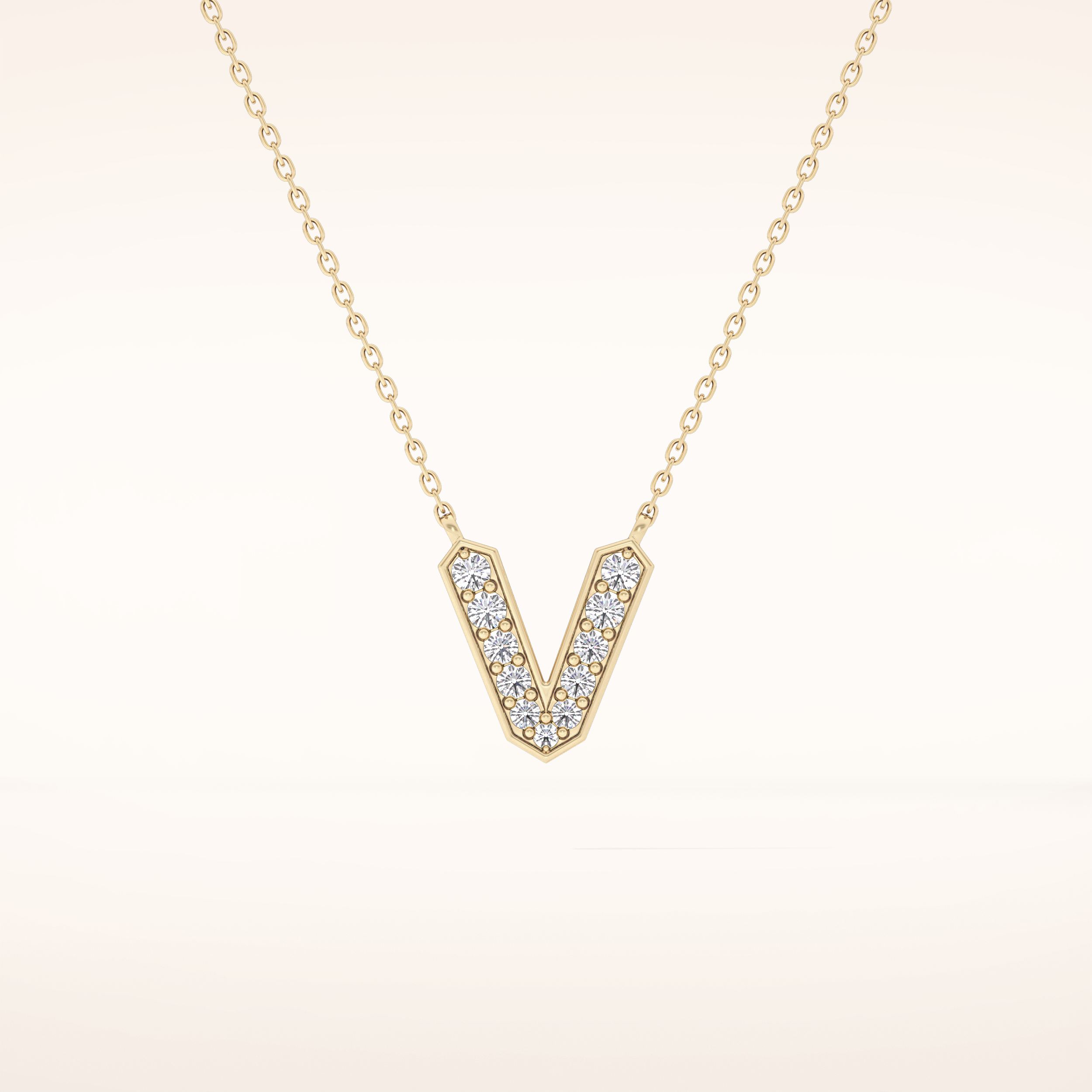 0.178 TCW Round Cut Moissanite V Initial Pendant Necklace