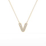 0.178 TCW Round Lab Grown Diamond V Initial Pendant Necklace