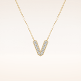 0.178 TCW Round Cut Moissanite V Initial Pendant Necklace