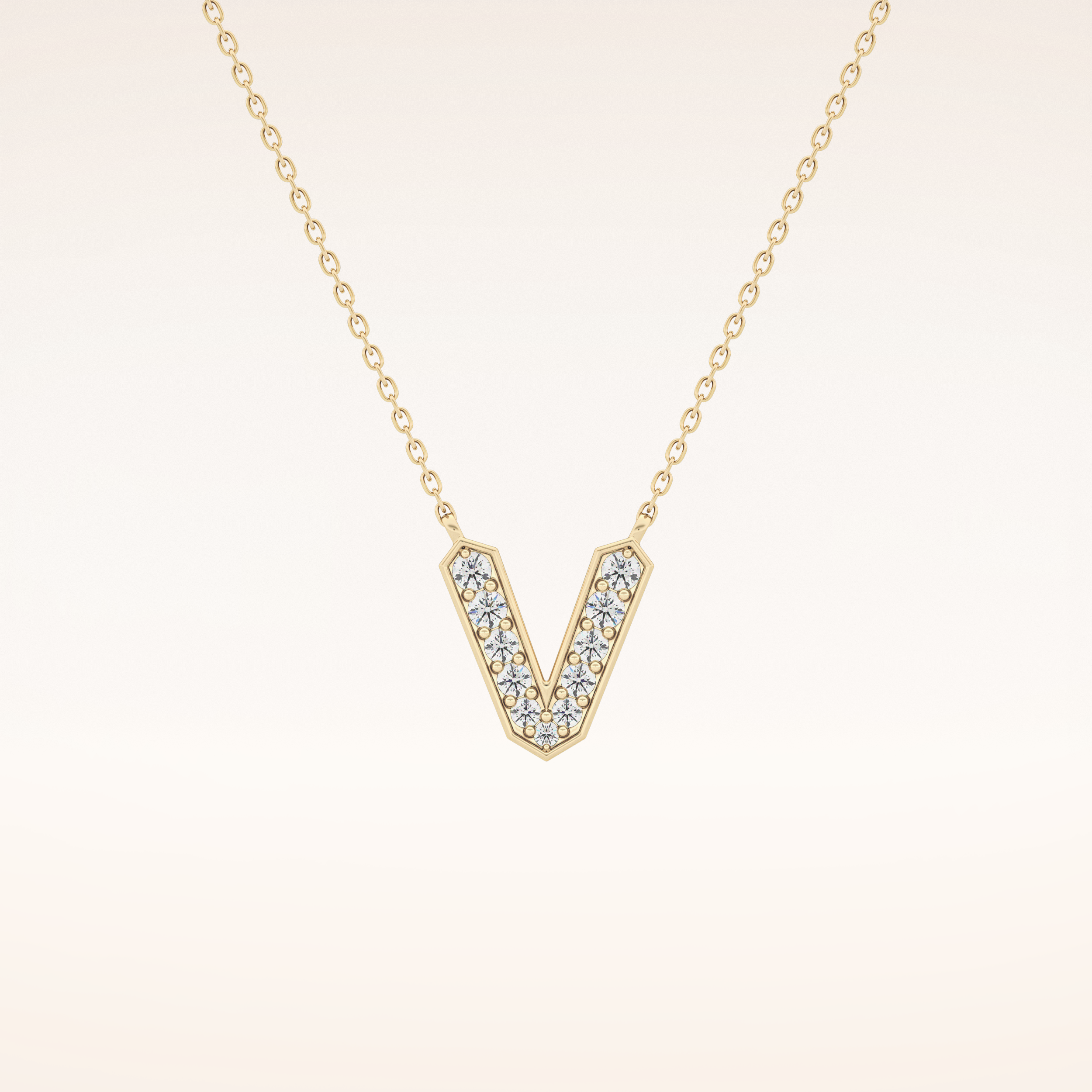 0.178 TCW Round Cut Moissanite V Initial Pendant Necklace