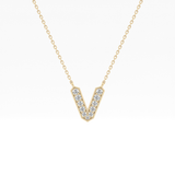 0.178 TCW Round Lab Grown Diamond V Initial Pendant Necklace