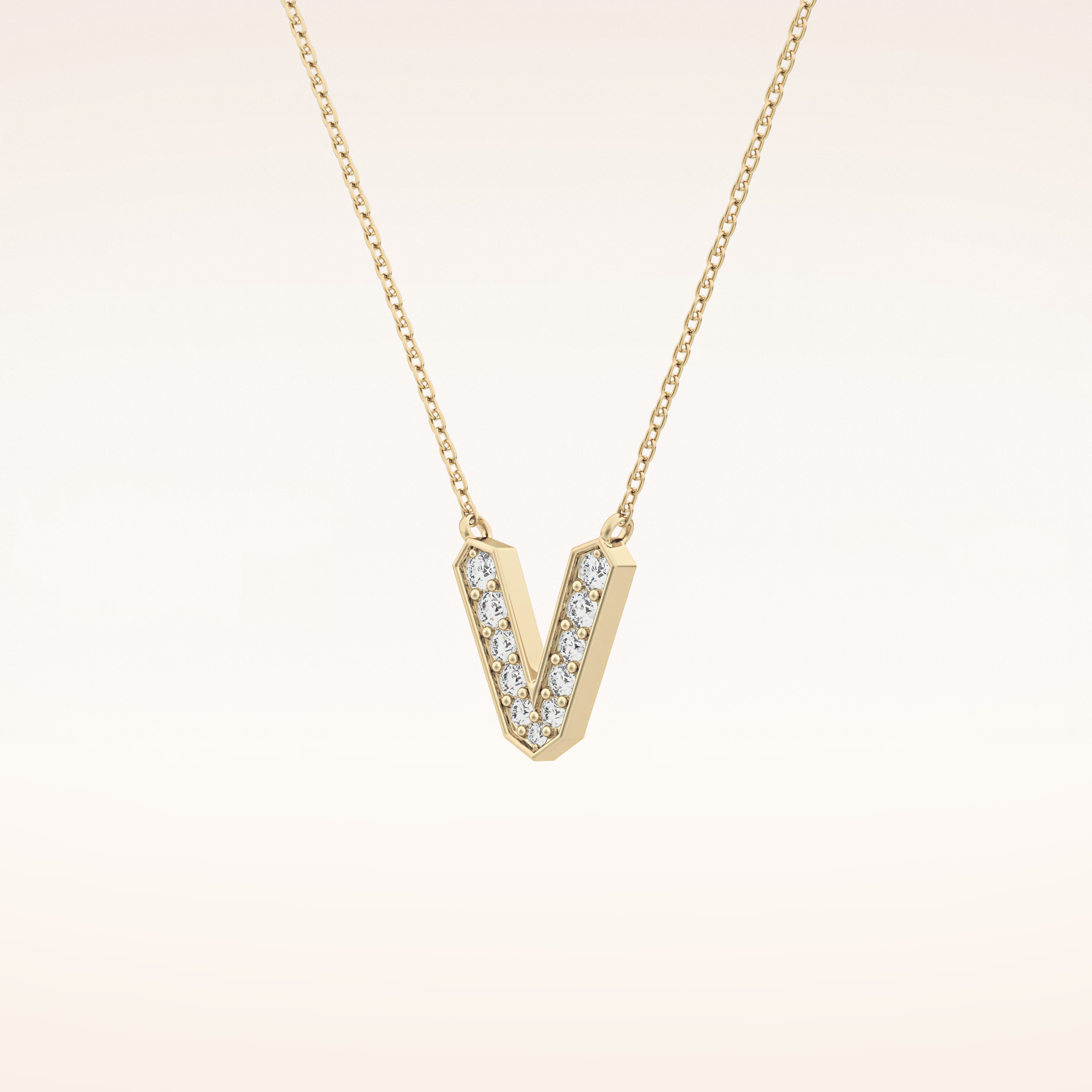 0.178 TCW Round Cut Moissanite V Initial Pendant Necklace