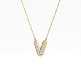 0.178 TCW Round Lab Grown Diamond V Initial Pendant Necklace