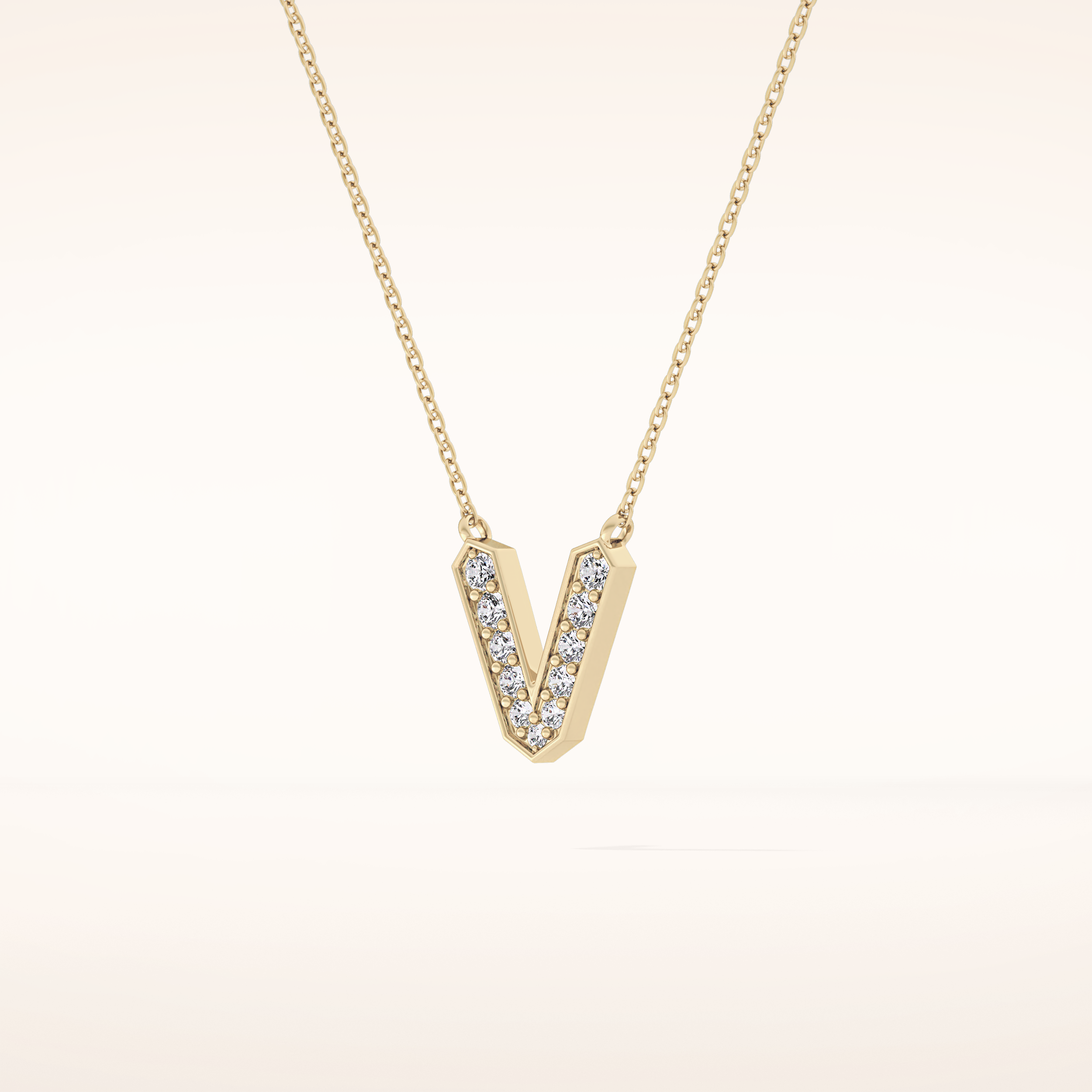 0.178 TCW Round Cut Moissanite V Initial Pendant Necklace