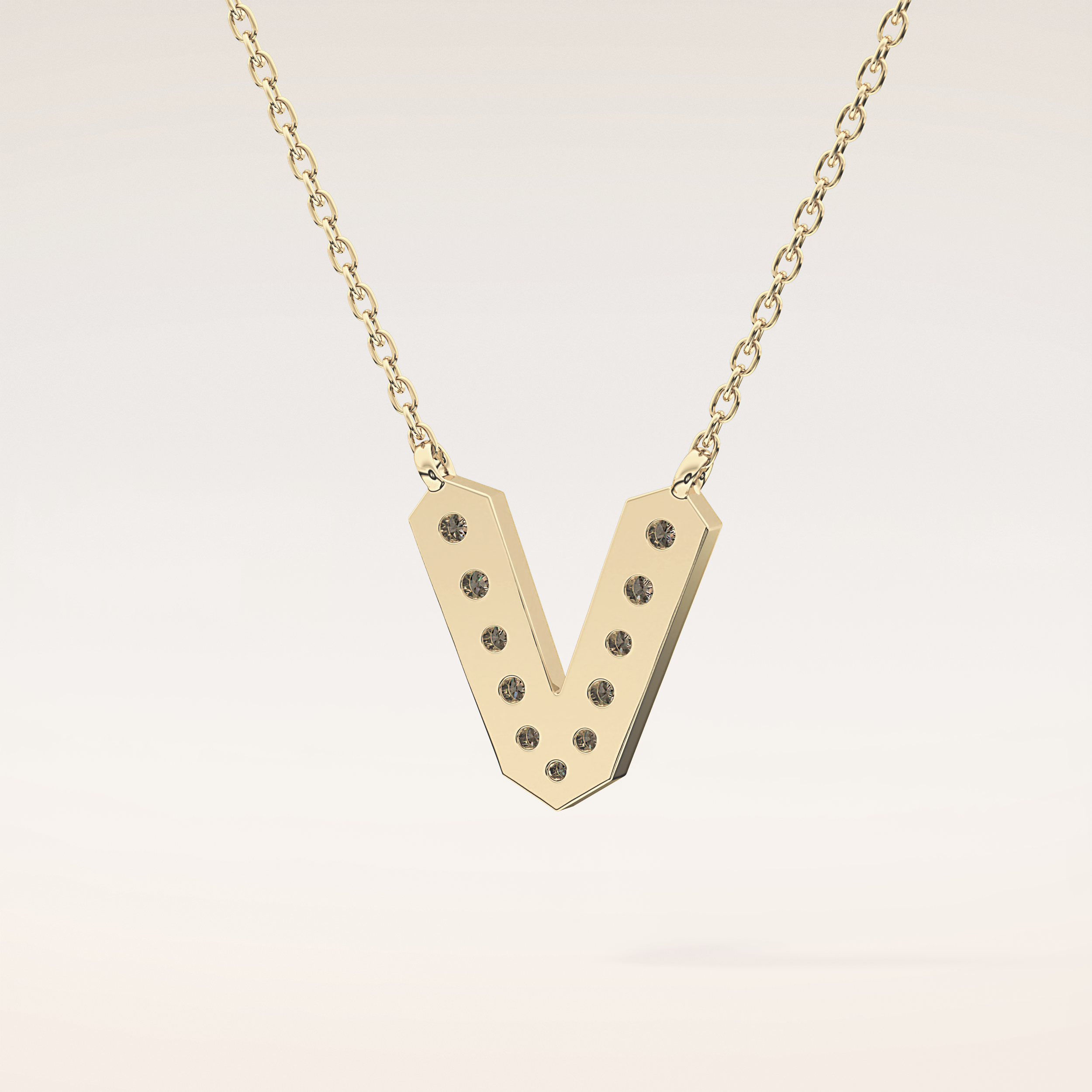 0.178 TCW Round Cut Moissanite V Initial Pendant Necklace