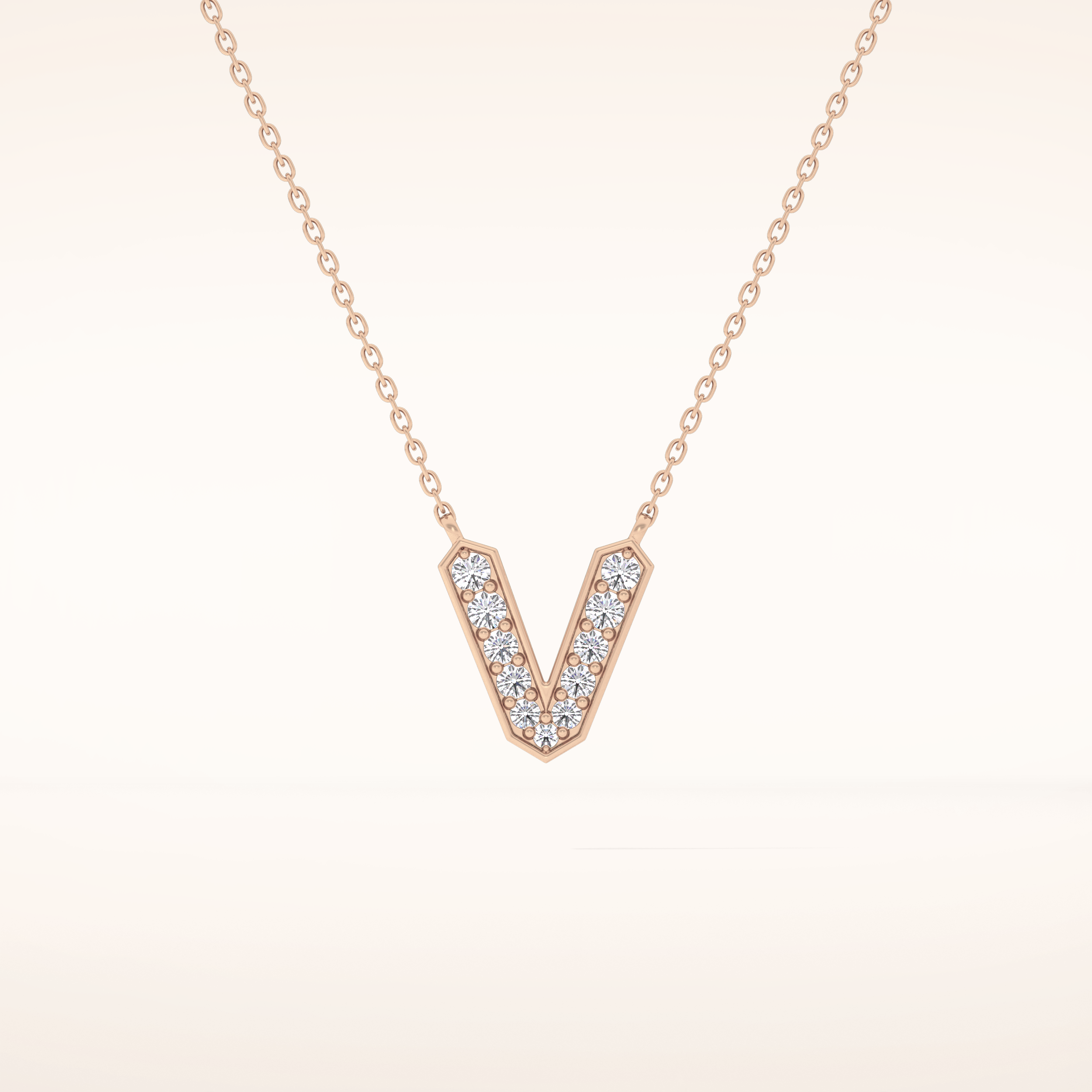 0.178 TCW Round Cut Moissanite V Initial Pendant Necklace