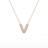 0.178 TCW Round Lab Grown Diamond V Initial Pendant Necklace