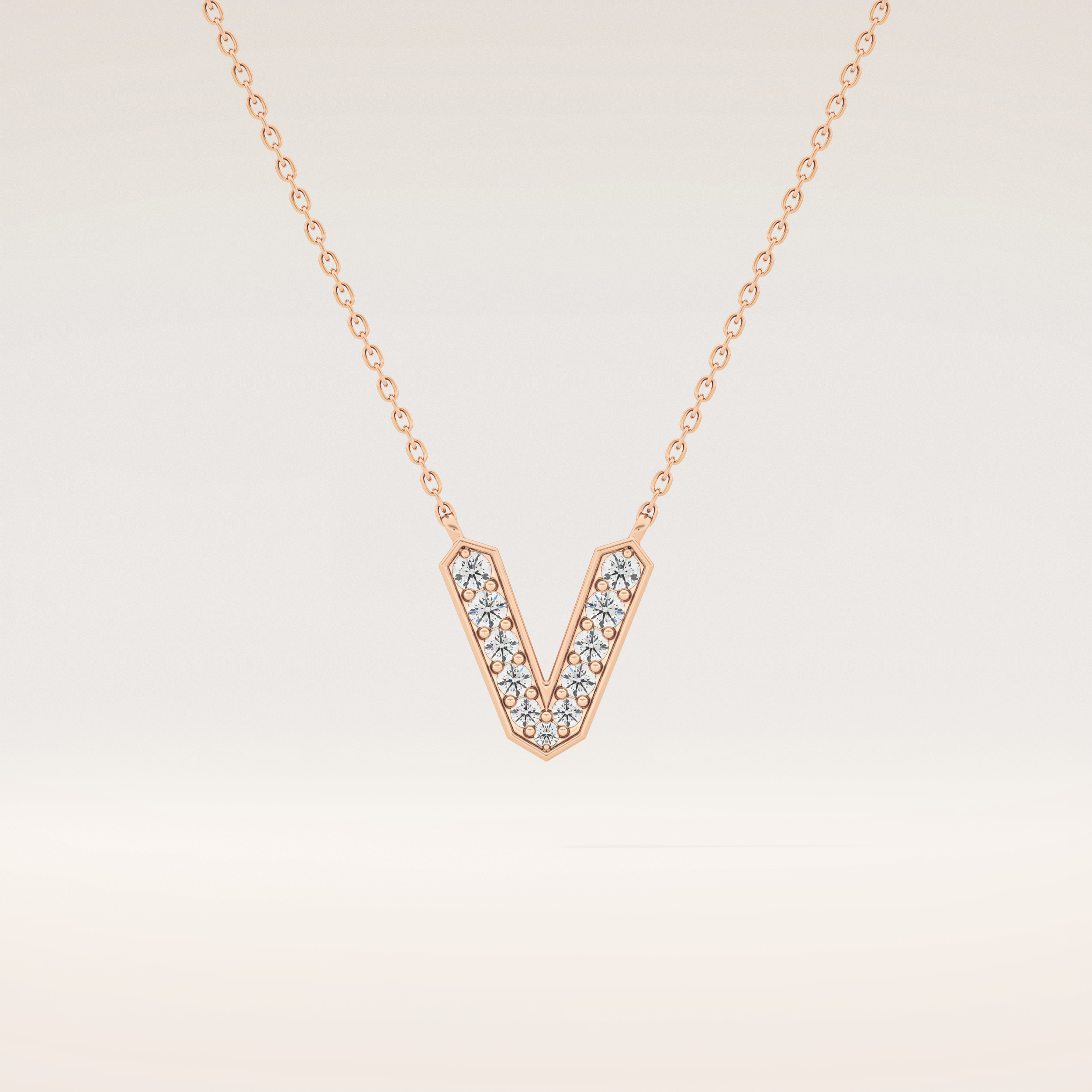 0.178 TCW Round Cut Moissanite V Initial Pendant Necklace