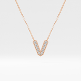 0.178 TCW Round Lab Grown Diamond V Initial Pendant Necklace