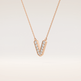 0.178 TCW Round Cut Moissanite V Initial Pendant Necklace