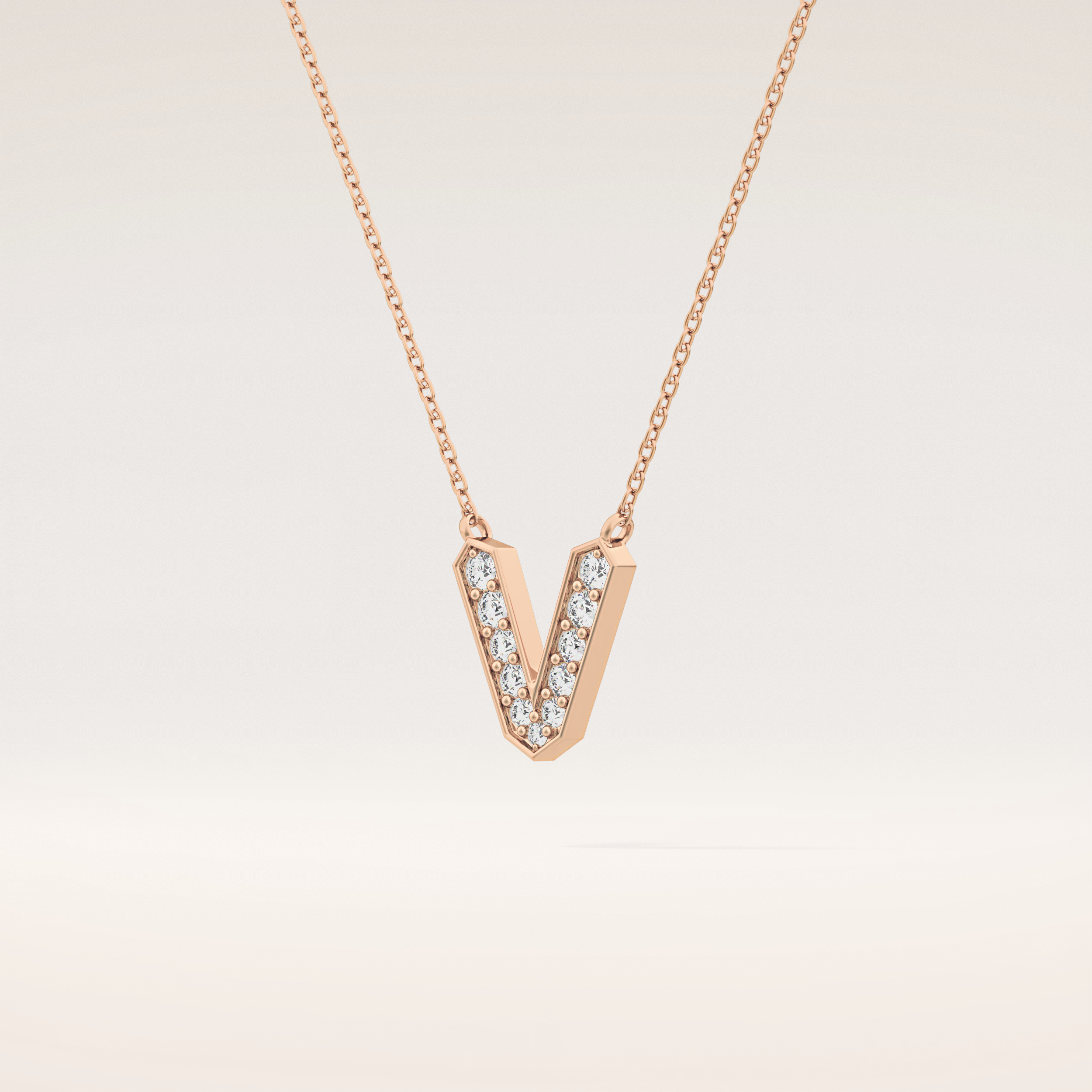 0.178 TCW Round Cut Moissanite V Initial Pendant Necklace