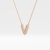 0.178 TCW Round Lab Grown Diamond V Initial Pendant Necklace