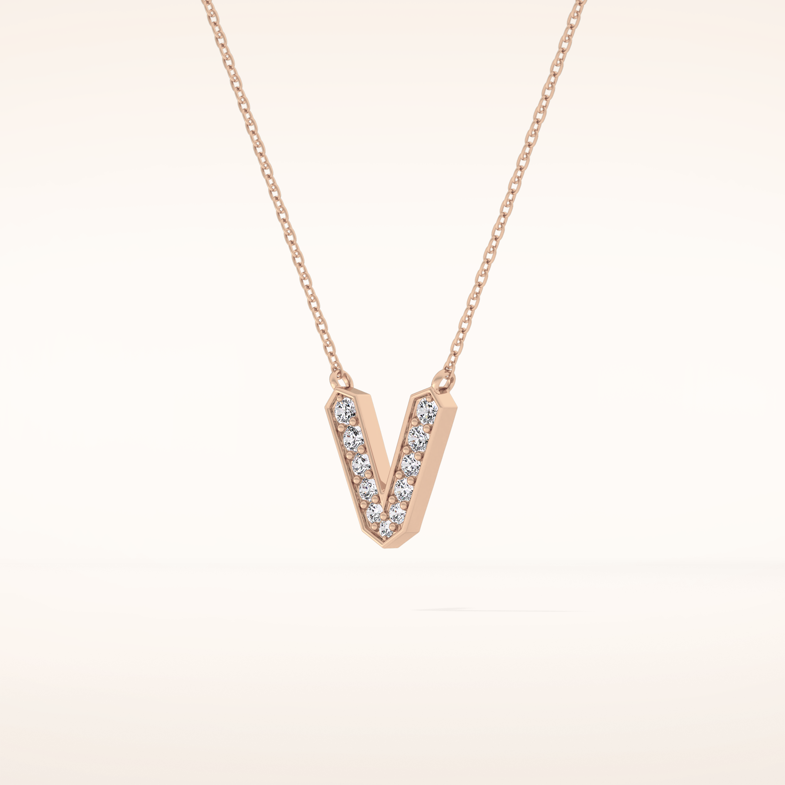 0.178 TCW Round Cut Moissanite V Initial Pendant Necklace