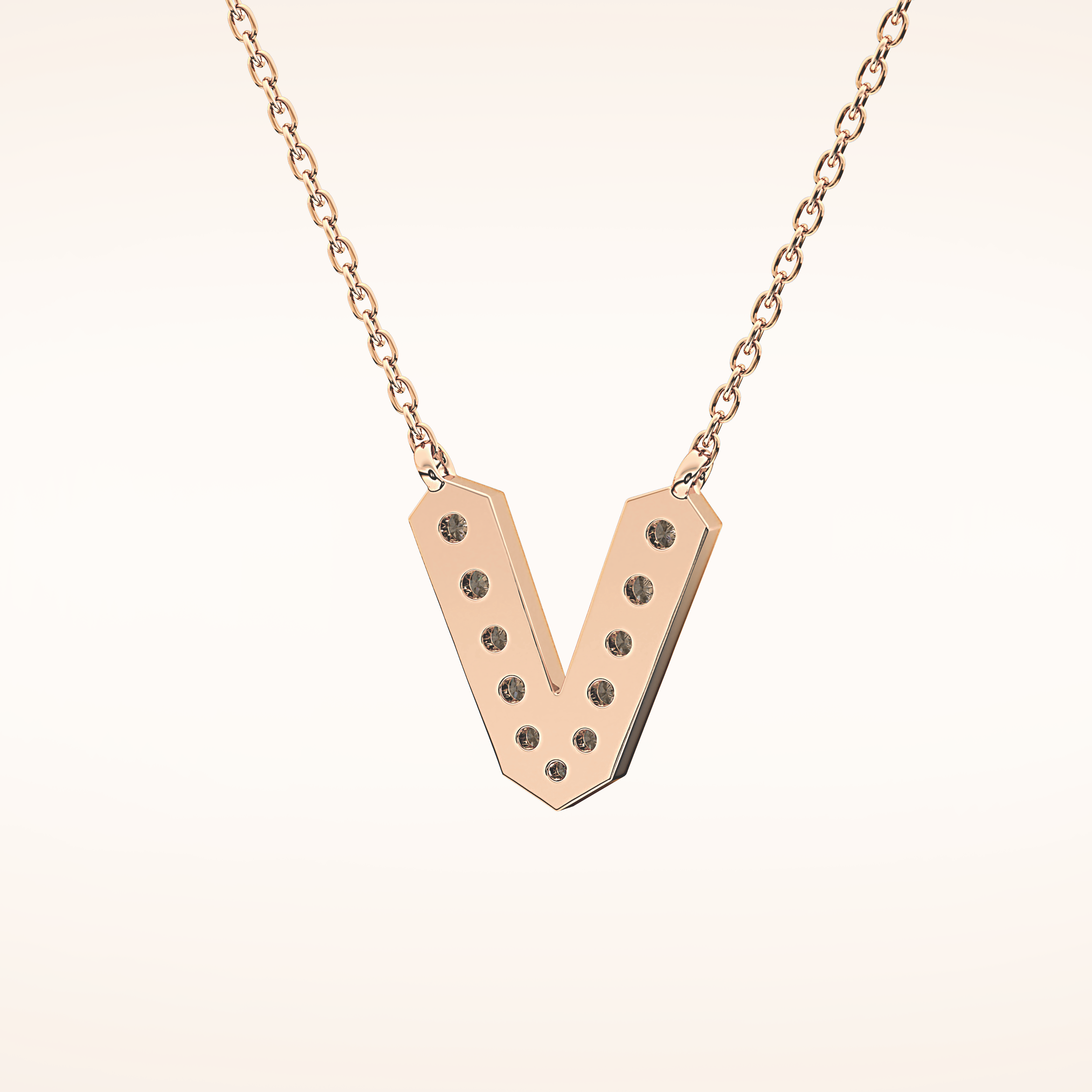 0.178 TCW Round Cut Moissanite V Initial Pendant Necklace