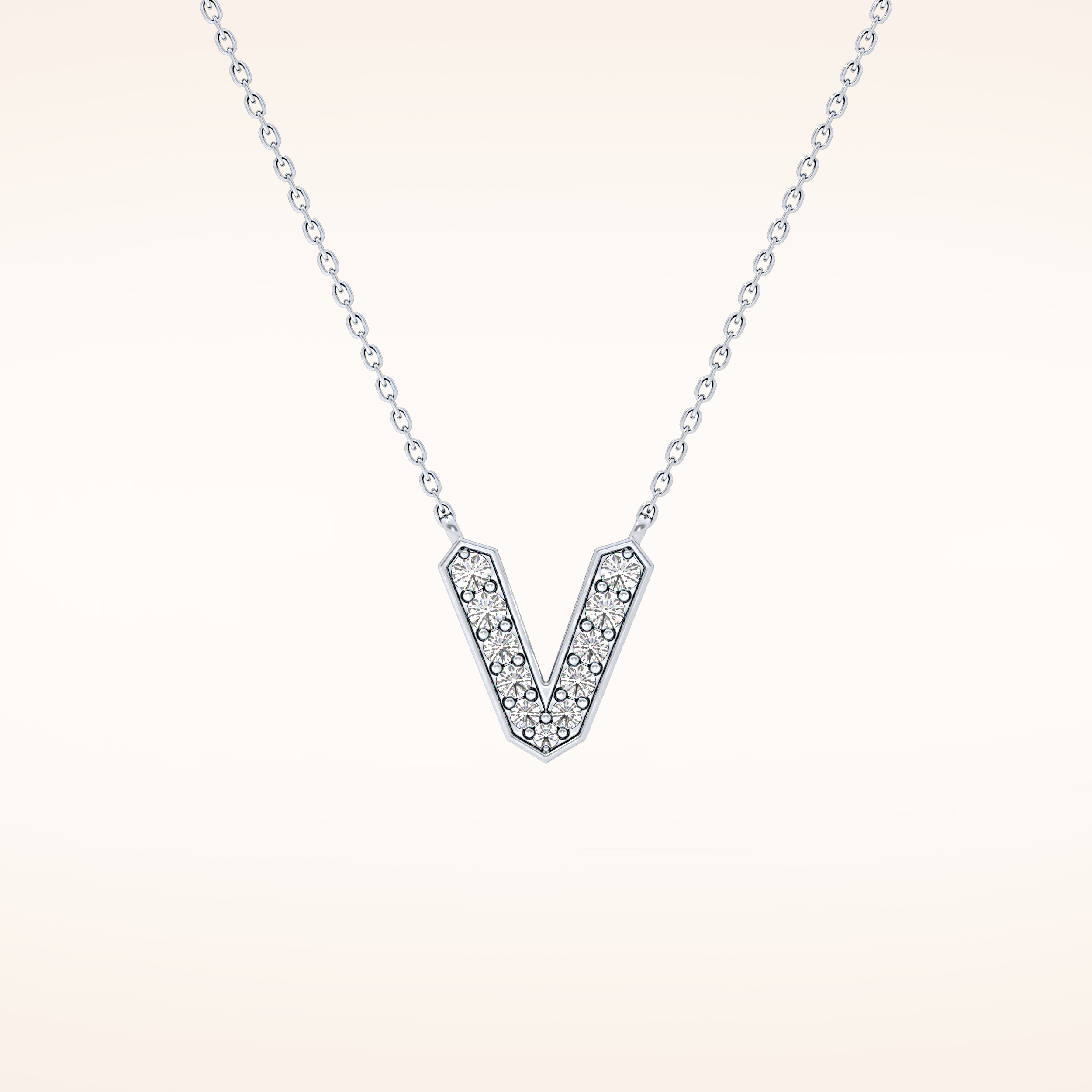 0.178 TCW Round Cut Moissanite V Initial Pendant Necklace
