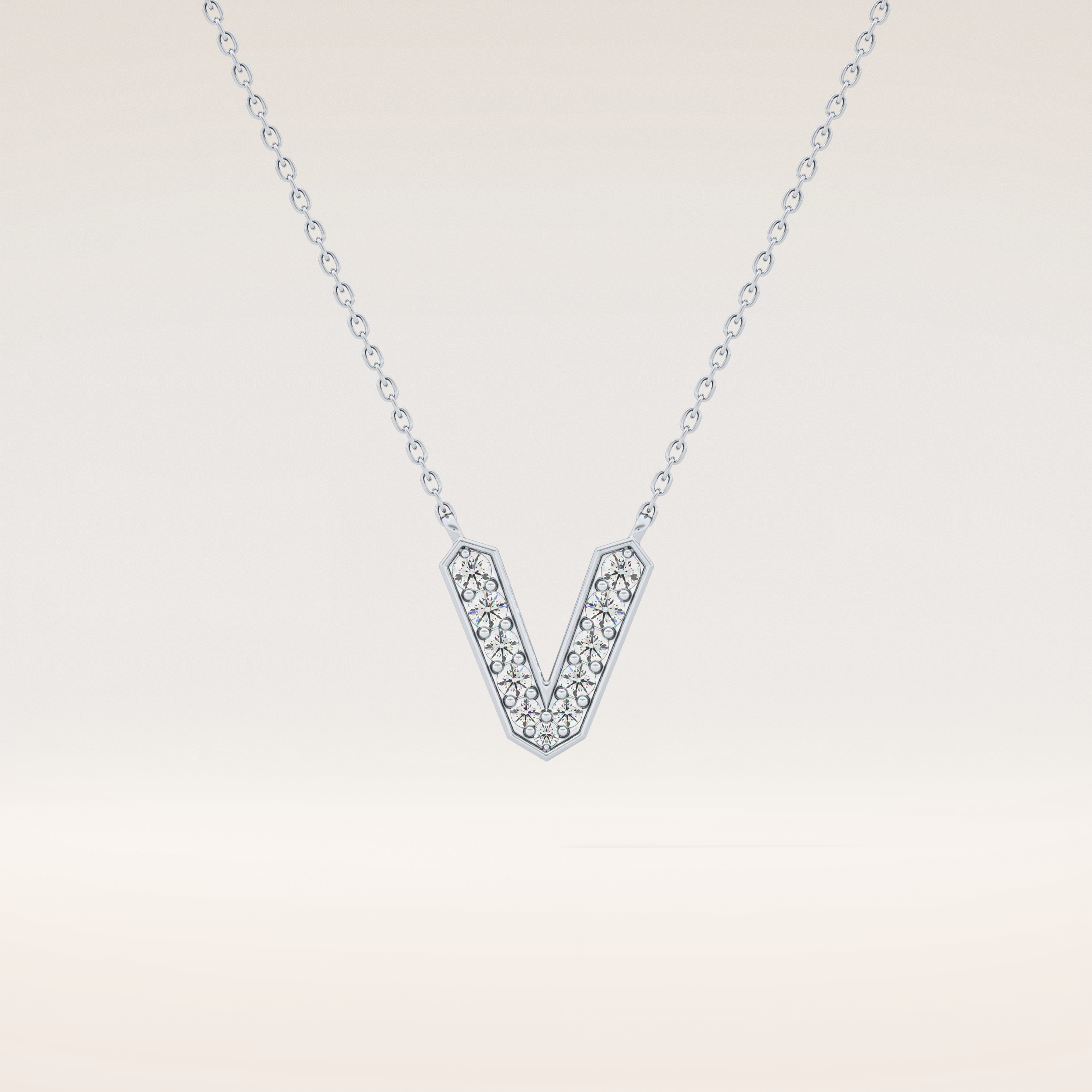 0.178 TCW Round Cut Moissanite V Initial Pendant Necklace