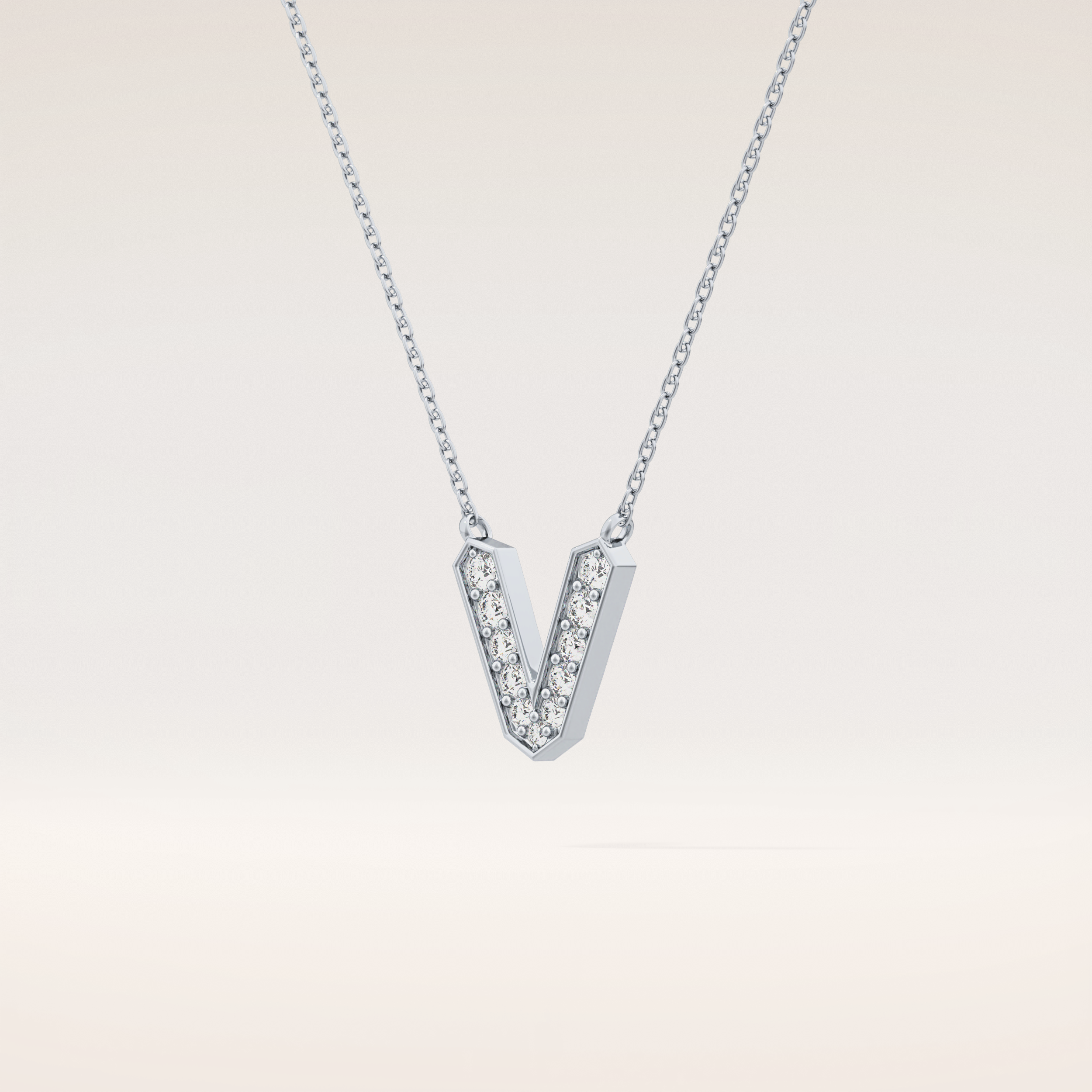 0.178 TCW Round Cut Moissanite V Initial Pendant Necklace