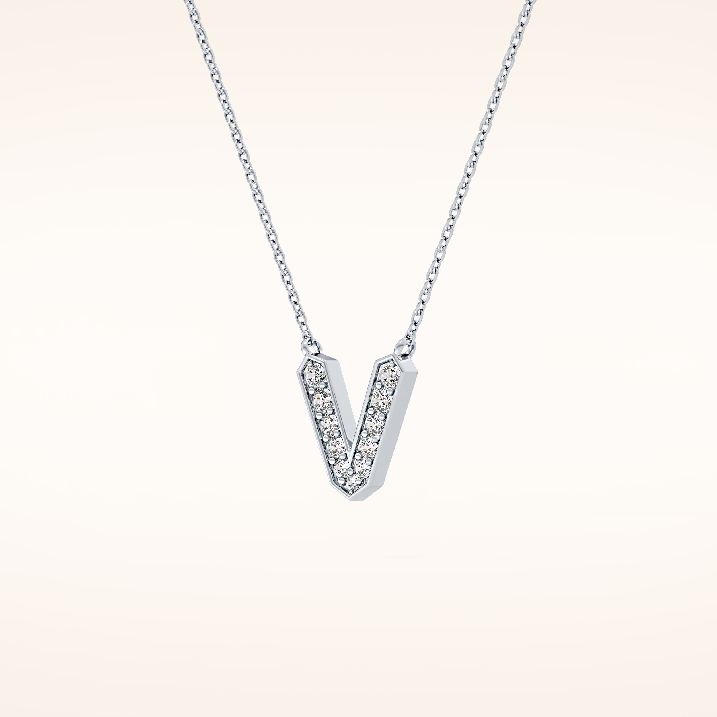 0.178 TCW Round Cut Moissanite V Initial Pendant Necklace