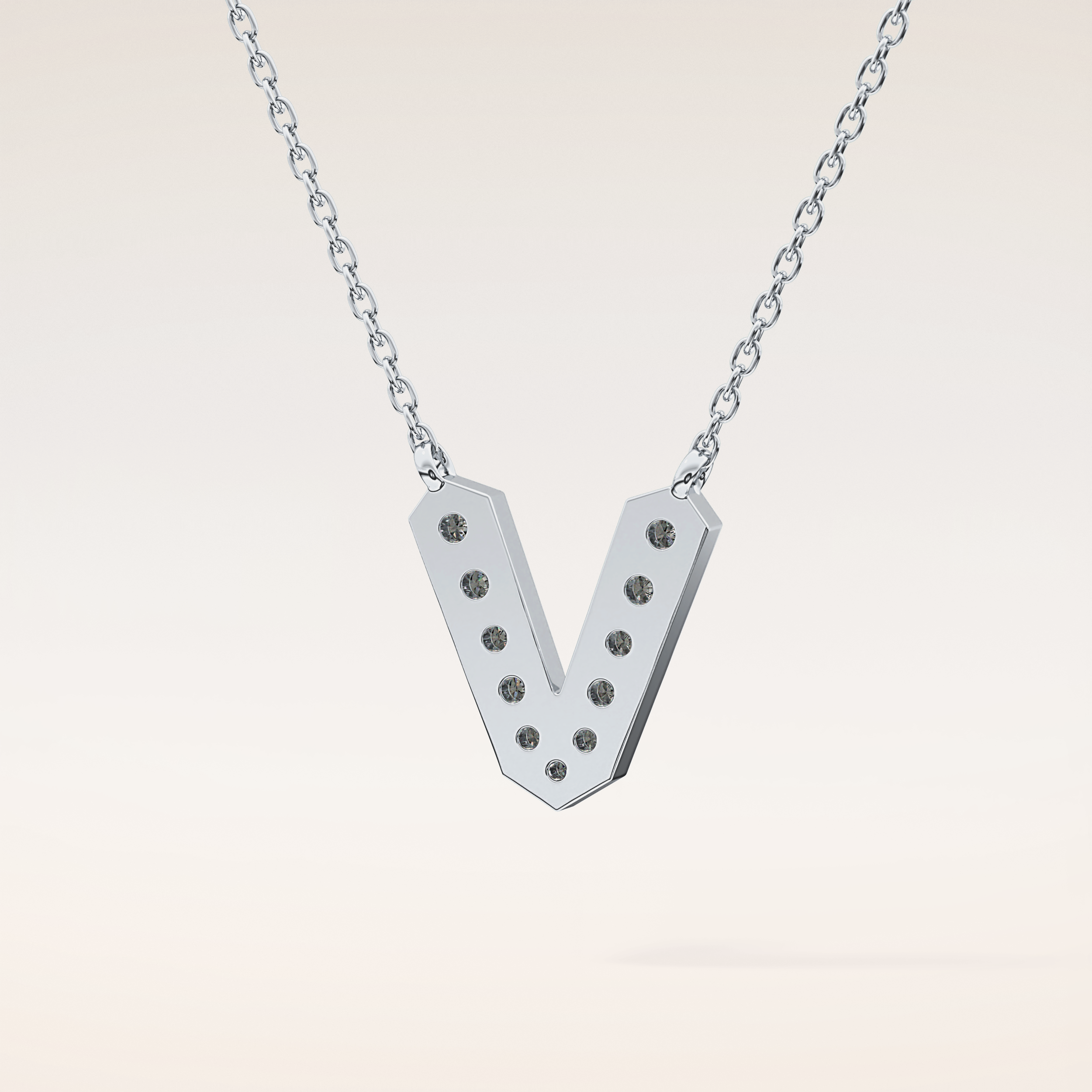 0.178 TCW Round Cut Moissanite V Initial Pendant Necklace