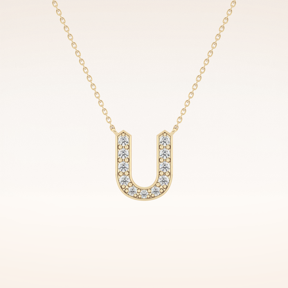 0.26 TCW Round Cut Moissanite U Initial Pendant Necklace