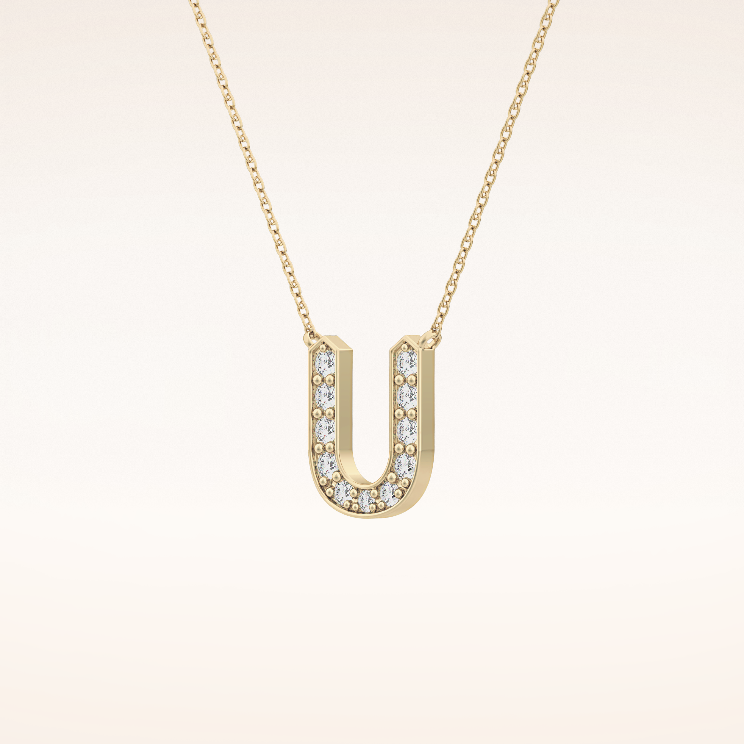 0.26 TCW Round Cut Moissanite U Initial Pendant Necklace