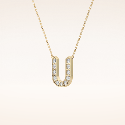 0.26 TCW Round Cut Moissanite U Initial Pendant Necklace