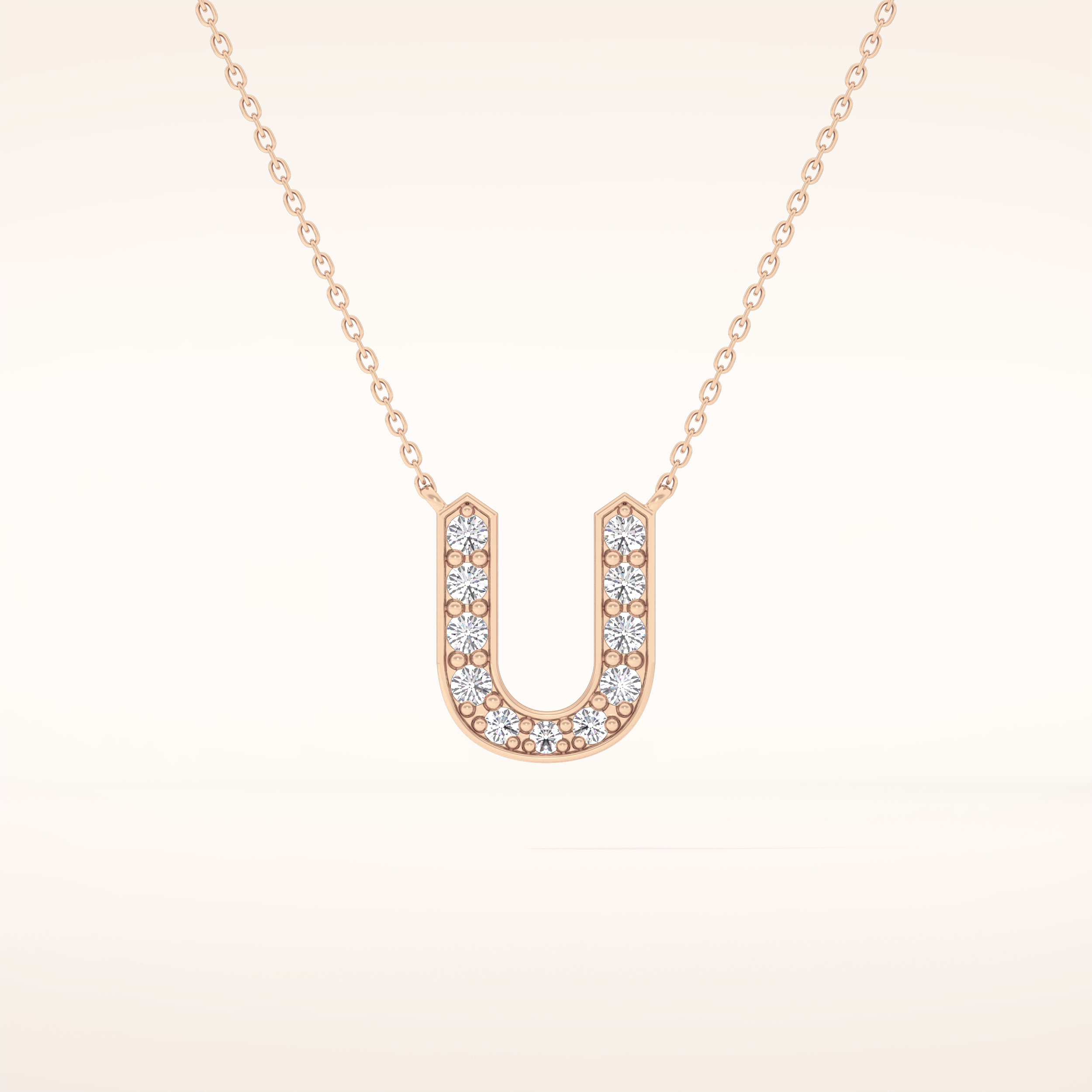 0.26 TCW Round Cut Moissanite U Initial Pendant Necklace