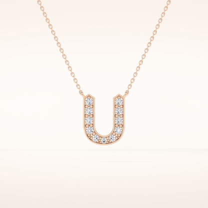 0.26 TCW Round Cut Moissanite U Initial Pendant Necklace