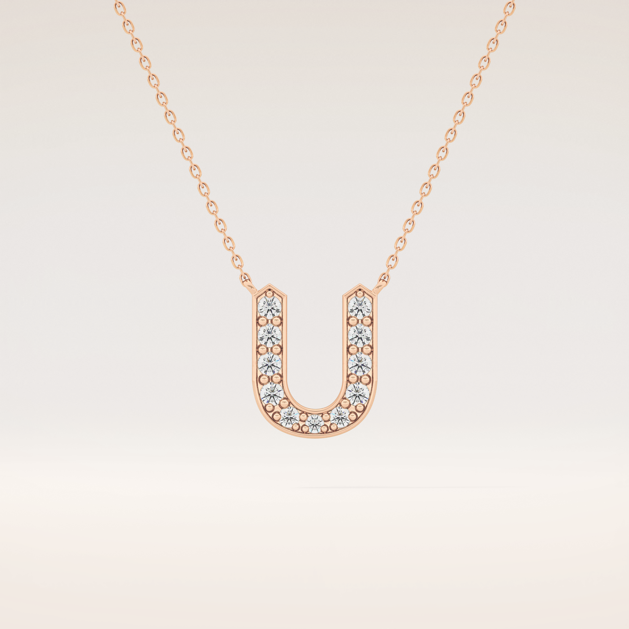 0.26 TCW Round Cut Moissanite U Initial Pendant Necklace