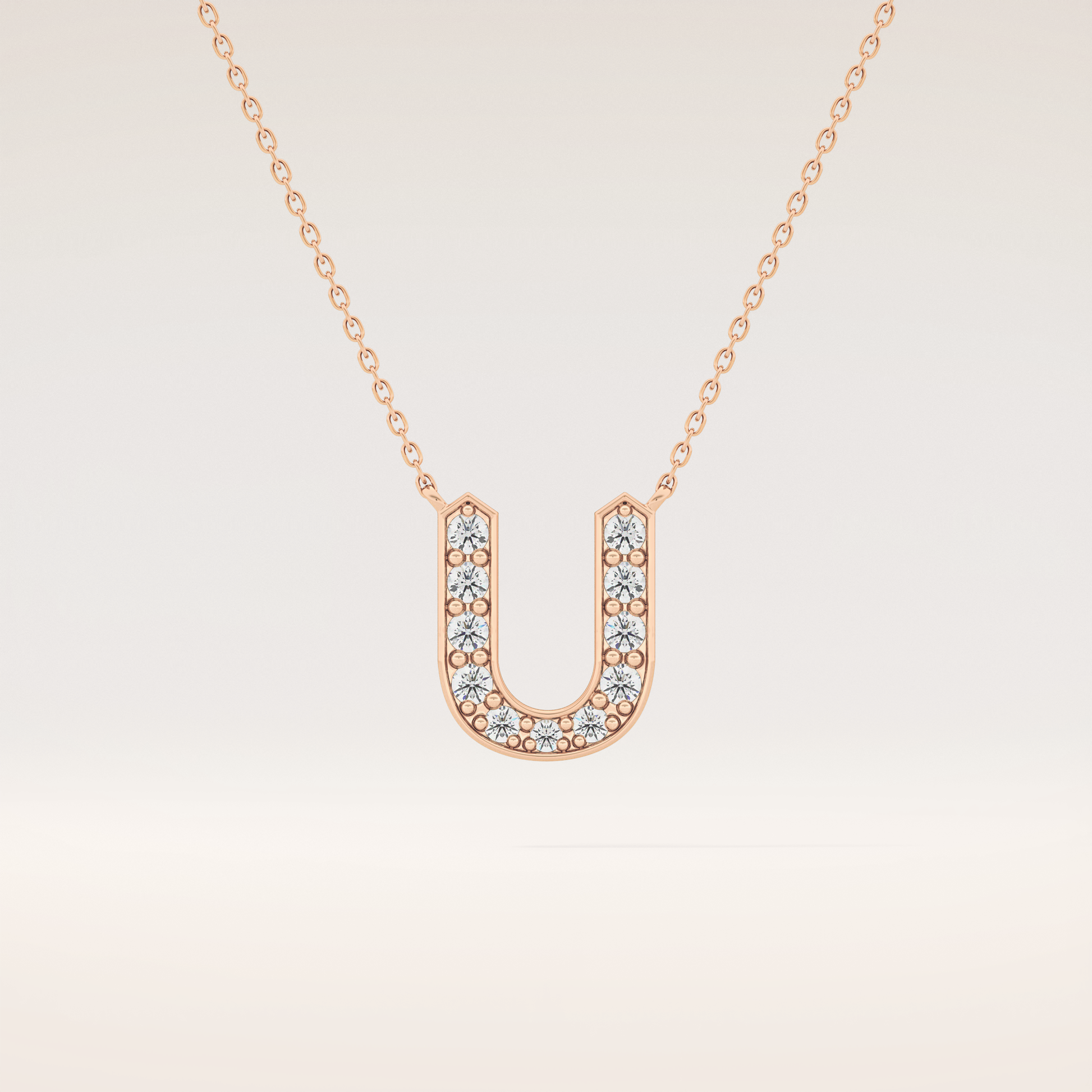 0.26 TCW Round Cut Moissanite U Initial Pendant Necklace