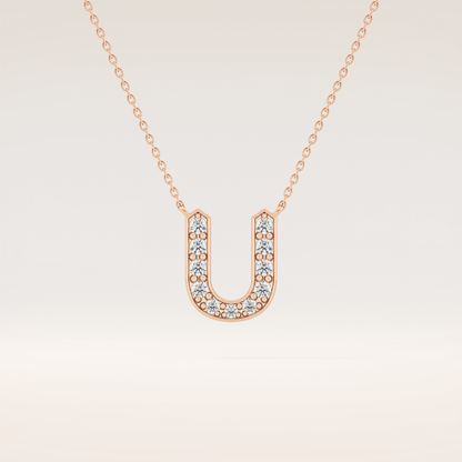 0.26 TCW Round Cut Moissanite U Initial Pendant Necklace