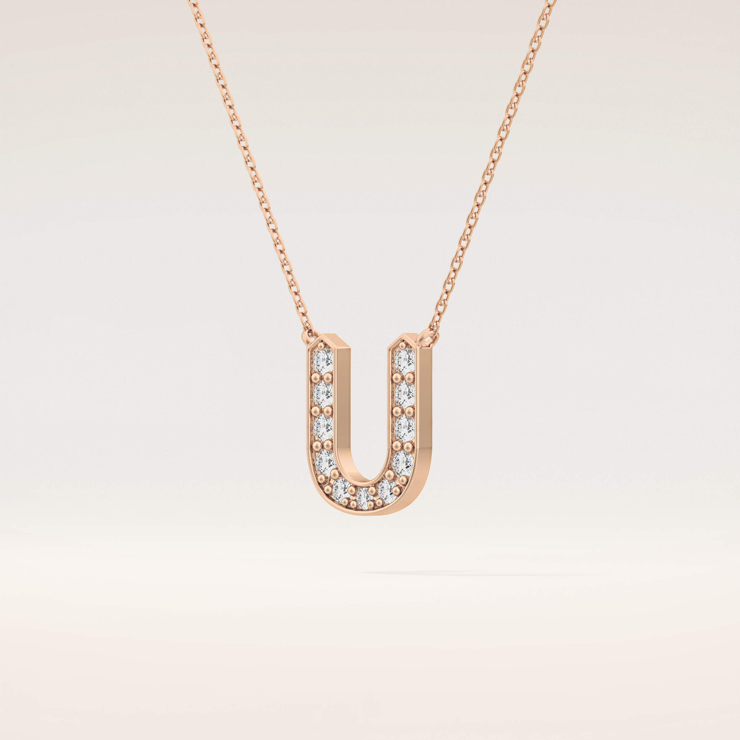 0.26 TCW Round Cut Moissanite U Initial Pendant Necklace