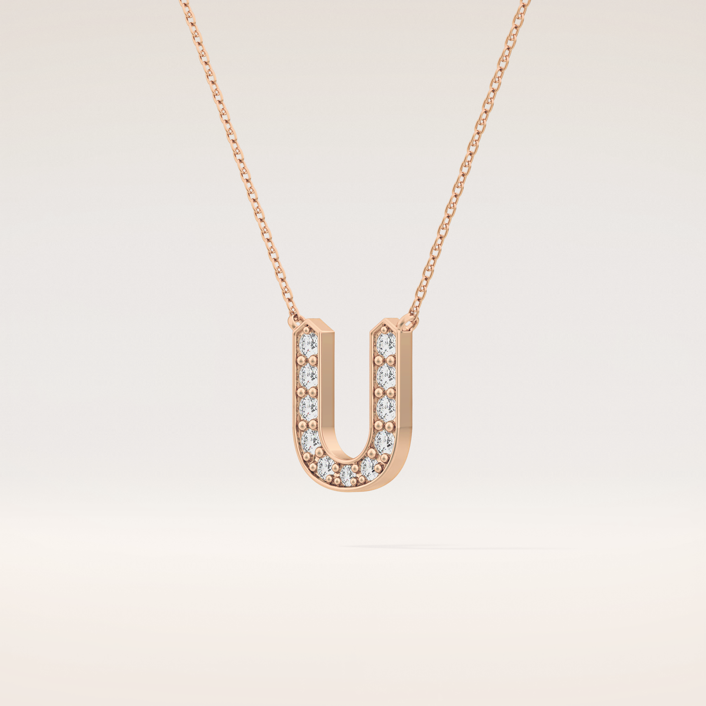 0.26 TCW Round Cut Moissanite U Initial Pendant Necklace