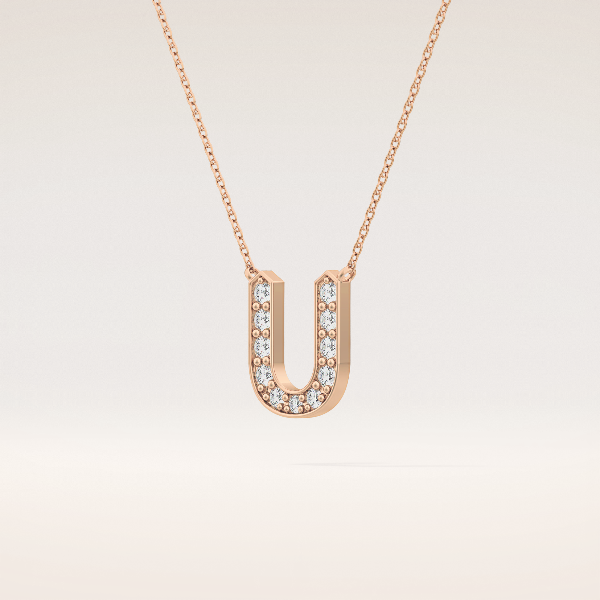 0.26 TCW Round Cut Moissanite U Initial Pendant Necklace