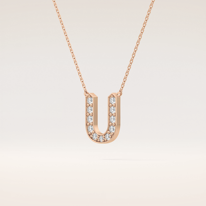 0.26 TCW Round Cut Moissanite U Initial Pendant Necklace