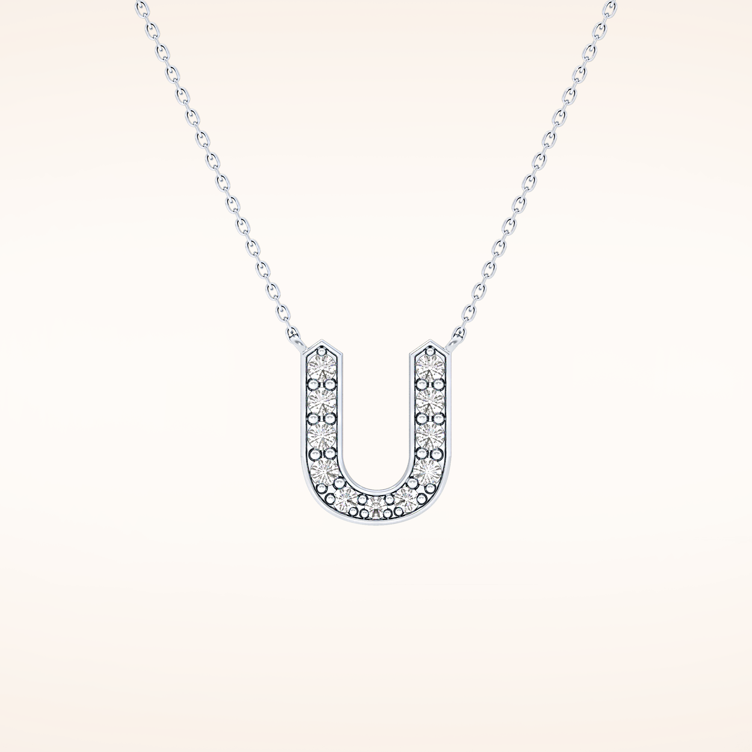 0.26 TCW Round Cut Moissanite U Initial Pendant Necklace