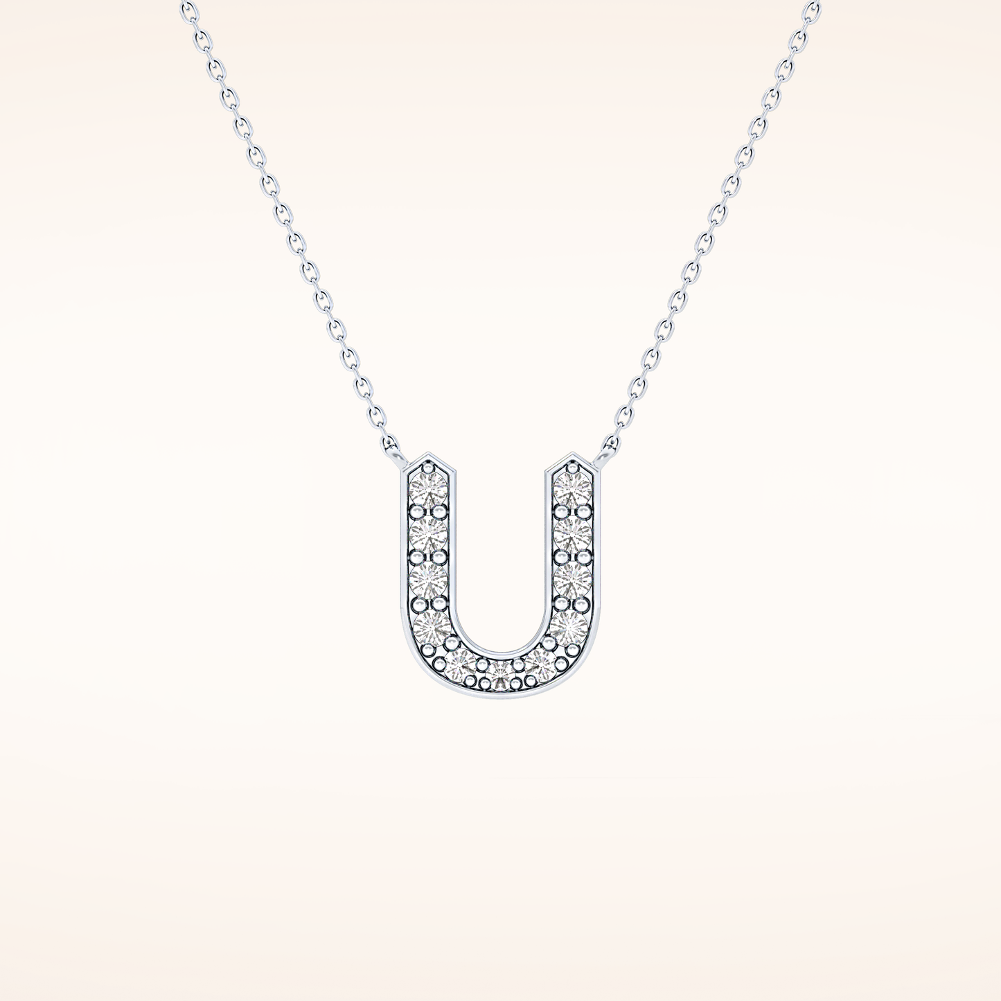 0.26 TCW Round Cut Moissanite U Initial Pendant Necklace