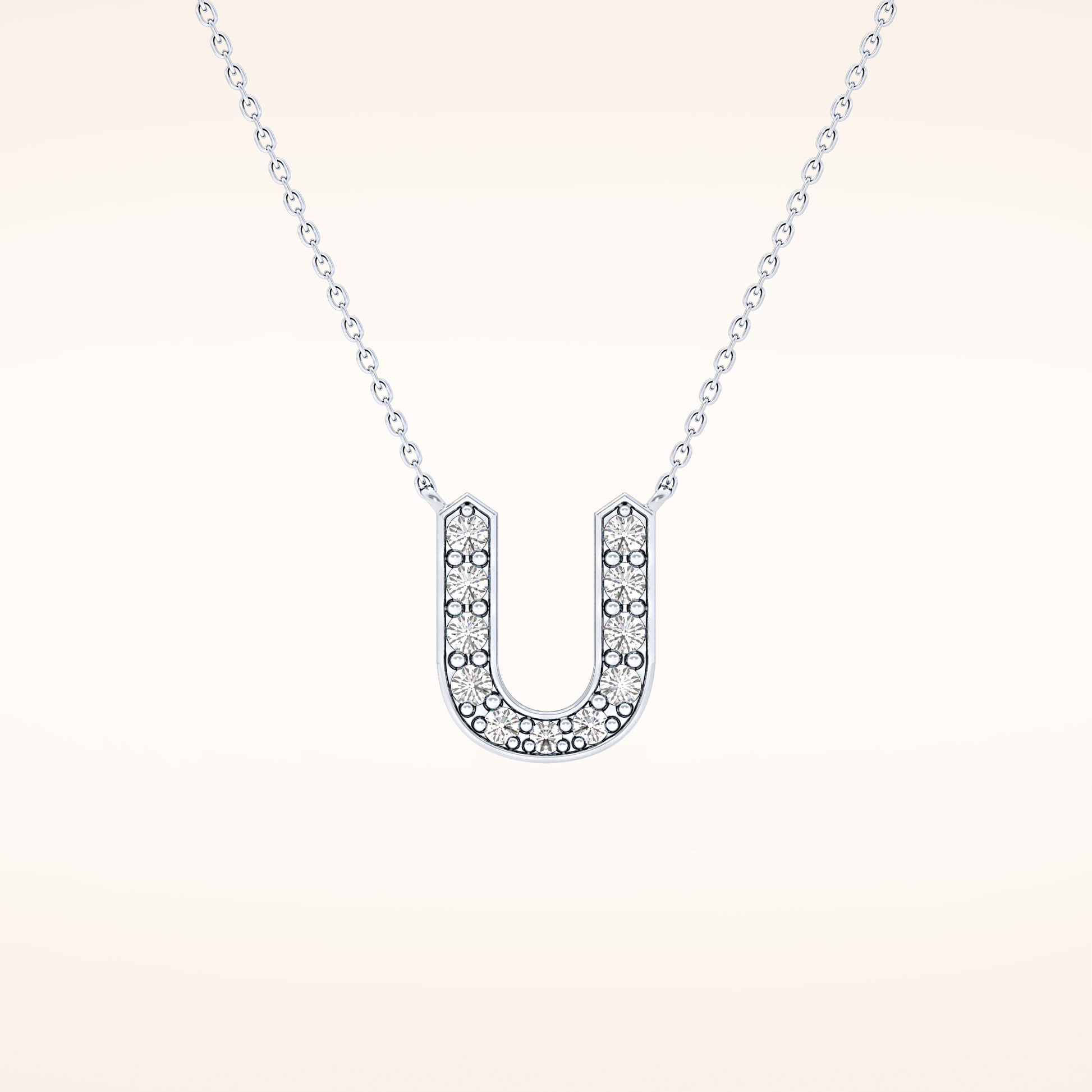 0.26 TCW Round Cut Moissanite U Initial Pendant Necklace