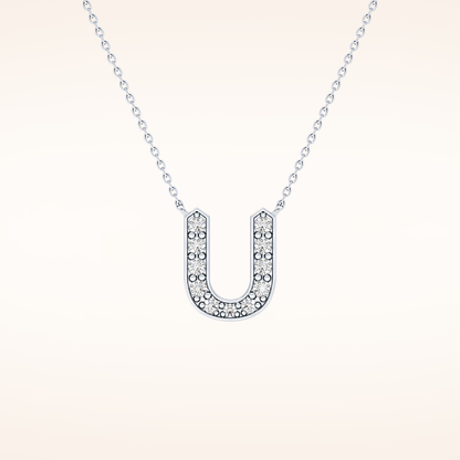 0.26 TCW Round Cut Moissanite U Initial Pendant Necklace